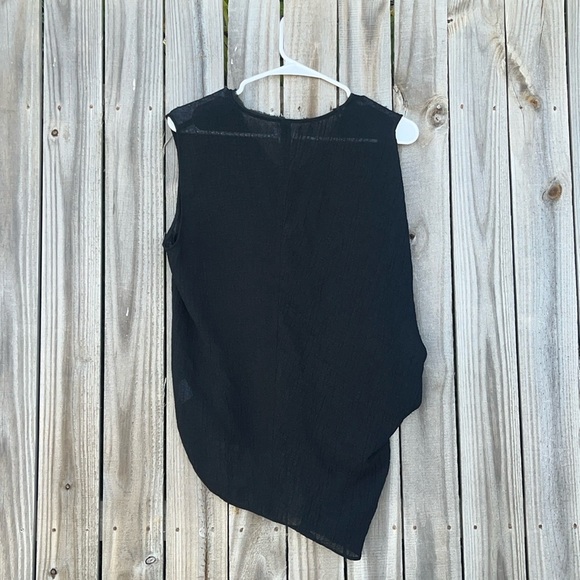 Helmut Lang top asymmetrical sheer black sleeveless crinkled medium top minimal - Picture 2 of 10
